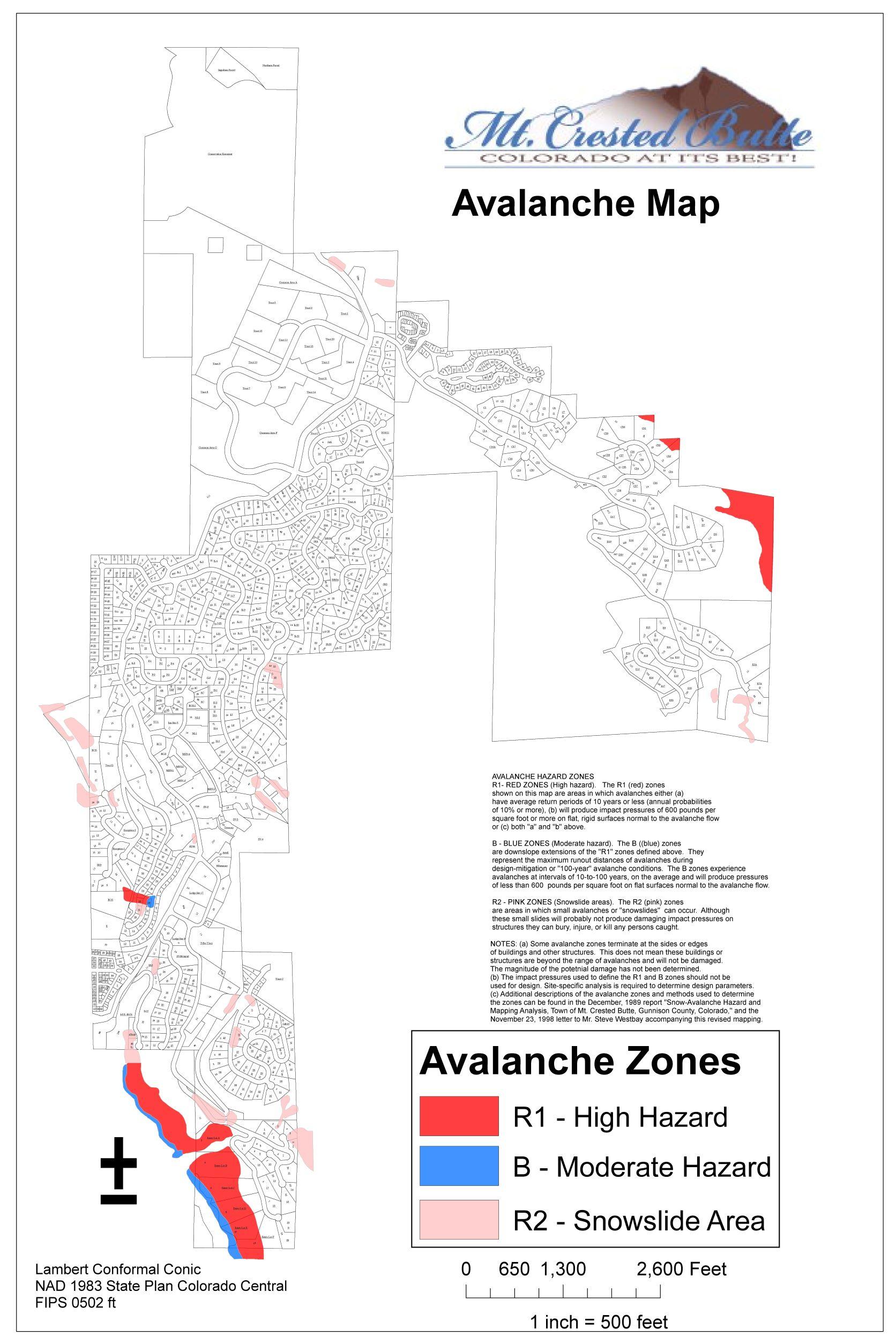 Map of Avalanche Zones in the town of Mt. CB